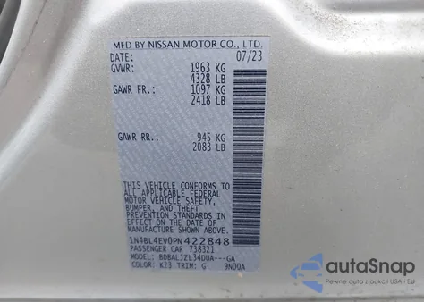 2023 Nissan Altima Sl Fwd from USA, damaged, VIN 1N4BL4EV0PN422848